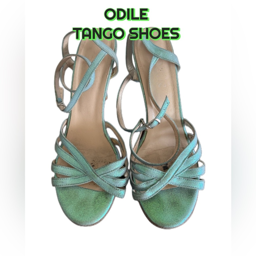 Odile - Tango shoes - Soft Blue Glitter Strapless Heels (Size: 38.5)